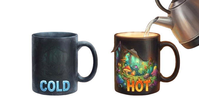 Color-changing mug with vibrant design